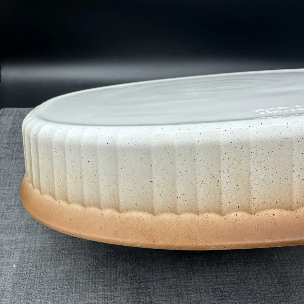 Vtg Corning Ware Oval Casserole F-4-B 2.5L French White Brown Ombre Ribbed